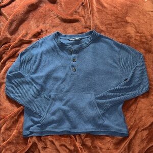 Abercrombie & Fitch Blue Ribbed Henley Pocket Top